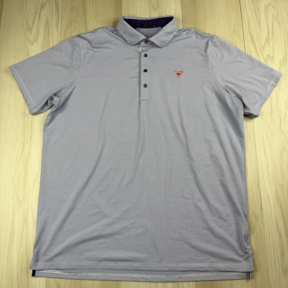 Myopia Hunt Club Greyson Golf Polo Shirt Purple White Stripe Men XXL Performance